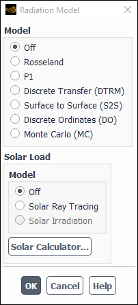 The Radiation Model Dialog Box