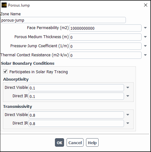 The Porous Jump Dialog Box