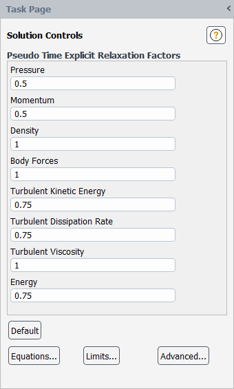 The Solution Controls Task Page for the Global Time Step Method