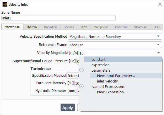 The New Input Parameter... Selection