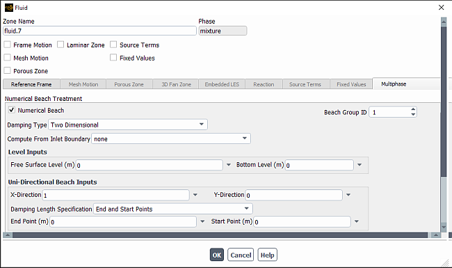 The Fluid Dialog Box to Enable Numerical Beach