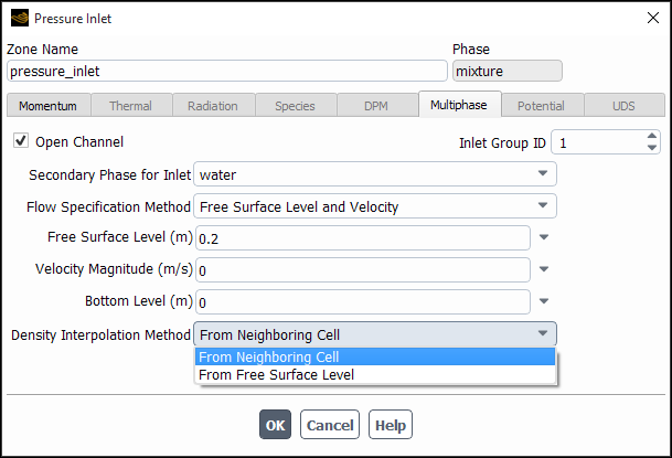 Pressure Inlet for Open Channel Flow