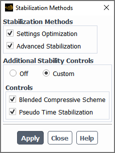 The Stabilization Methods Dialog Box