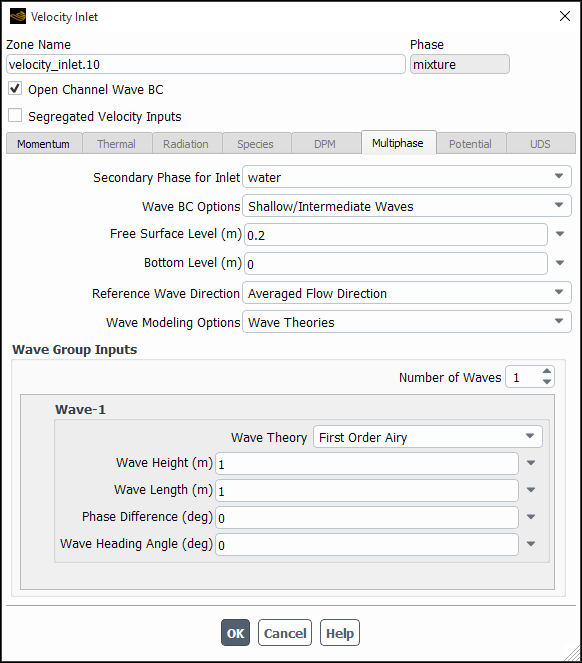 The Velocity Inlet for Open Channel Wave BC (Explicit Formulation)