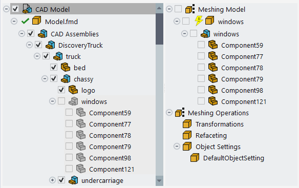 Selected Portions of a CAD File Loaded into the Meshing Model Tree