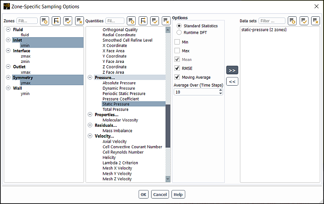 The Zone-Specific Sampling Options Dialog Box for Standard Statistics