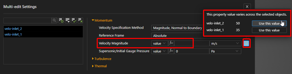 An Example of Using the Multi-Edit Settings Panel