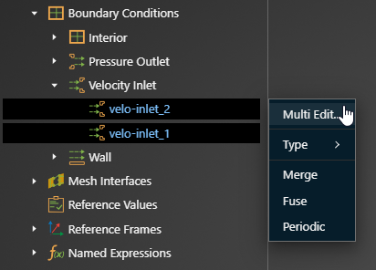 Editing Multiple Boundary Conditions from the Context Menu