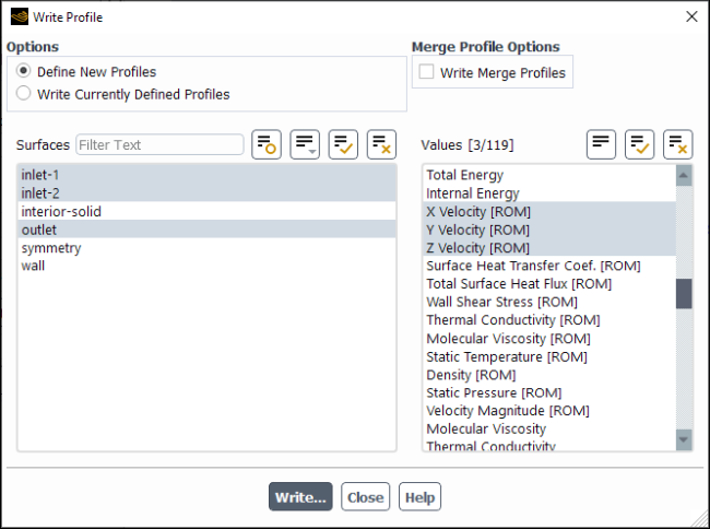 The Write Profile Dialog Box