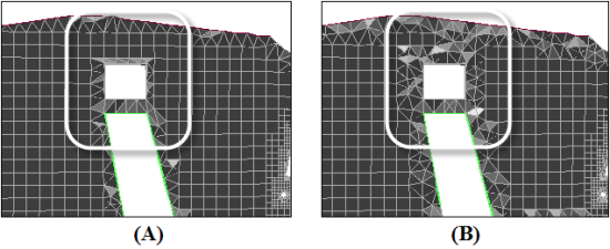 Hexcore Mesh Using (A) Peel Layers = 0 (B) Peel Layers = 2