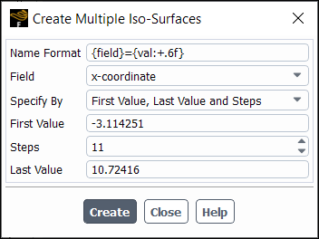 Create Multiple Iso-Surfaces Dialog Box