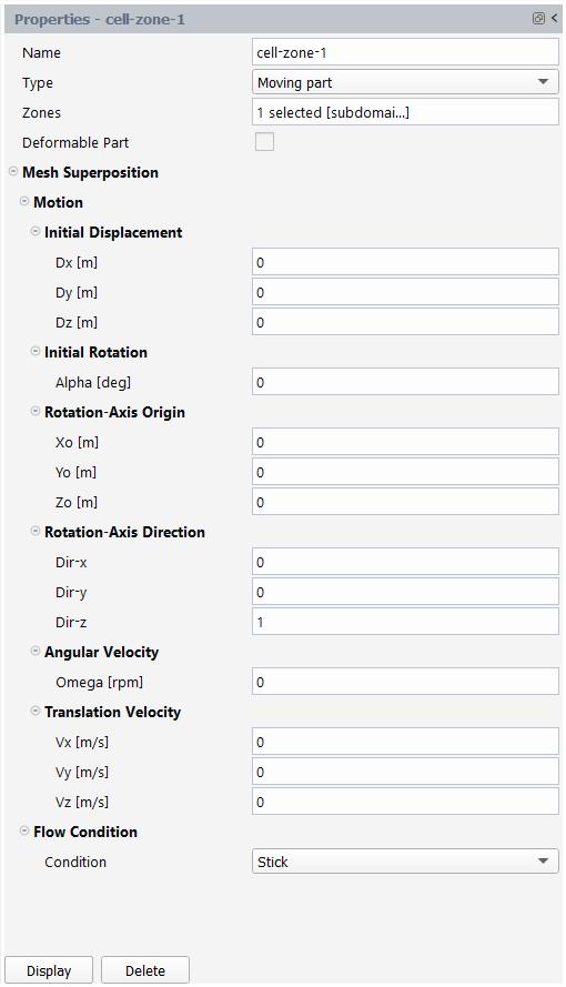 Moving Part Cell Zone Properties