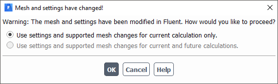 The Mesh and settings have changed! Dialog Box