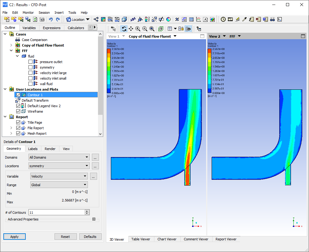 Multiple Fluent Results Loaded Into Ansys CFD-Post