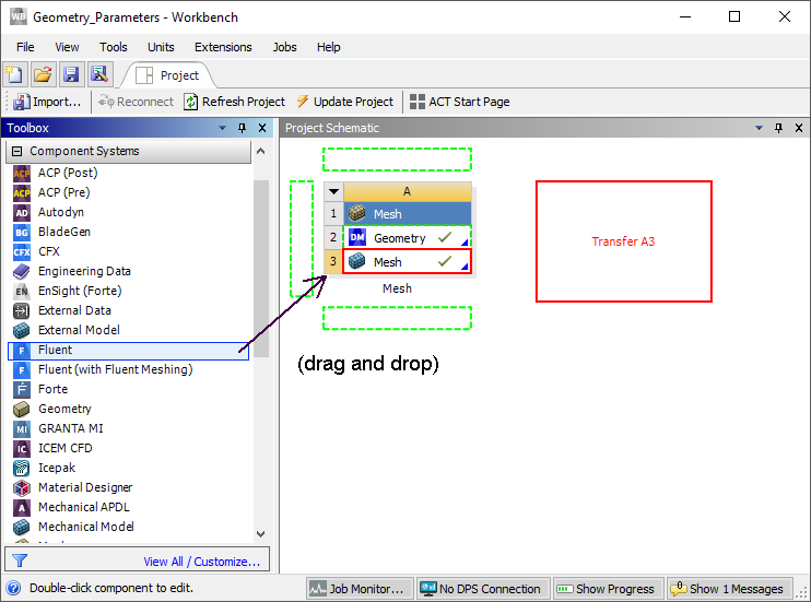 Applying the Mesh Settings to a New Fluent-Based Component System by Dragging and Dropping Systems