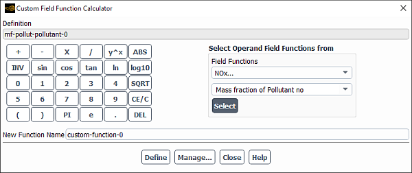 The Custom Field Function Calculator Dialog Box