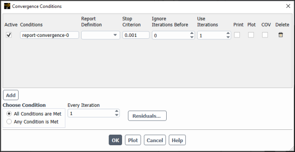 The Convergence Conditions Dialog Box