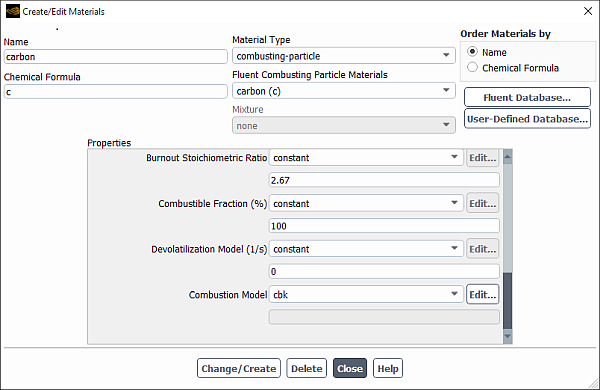 The Create/Edit Materials Dialog Box with the CBK Model Selected