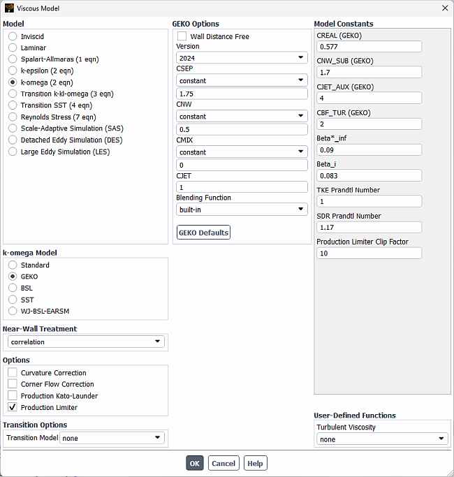 Viscous Model Panel with GEKO-2024 Version Enabled