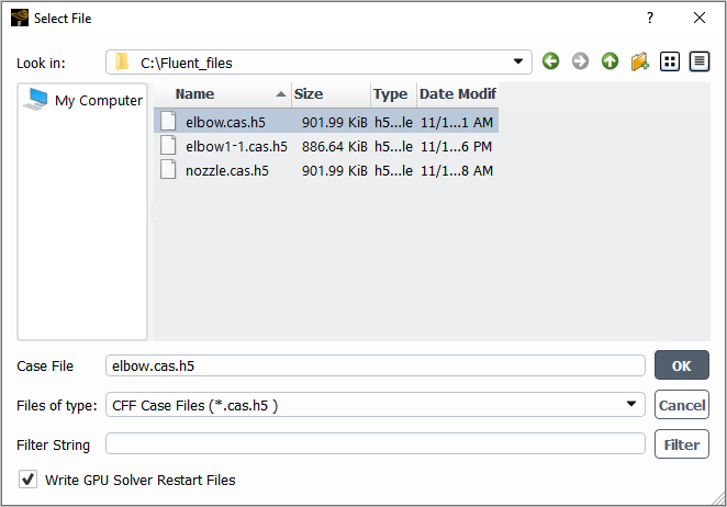 The Select File Dialog Box for Restart Files