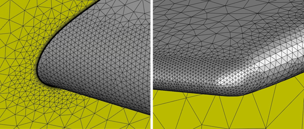 ONERA M6 wing – Mesh Detail: Leading Edge at the Wing Root (Left) and Wing Tip (Right)