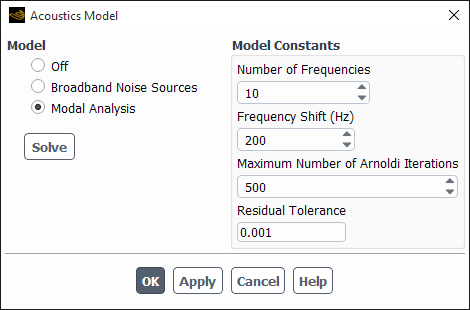 The Acoustics Model Dialog Box