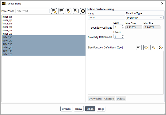 The Surface Sizing Dialog Box