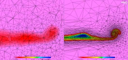 Turbulent Viscosity at X = 1.2m Plane, Wing Tip Vortex - Original Solution (Left) and 2nd Adapted Solution (Right)