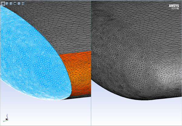 Surface Mesh at the Wing Tip After One Mesh Adaptation: Without (Left) And With (Right) Merging Wall Surfaces