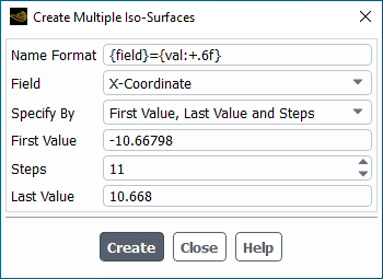 Create Multiple Iso-Surfaces Dialog Box