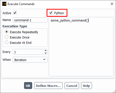 The Fluent Execute Commands Dialog Box - Python Check Box