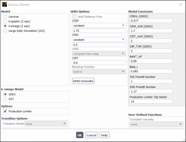 Viscous Model Dialog Box