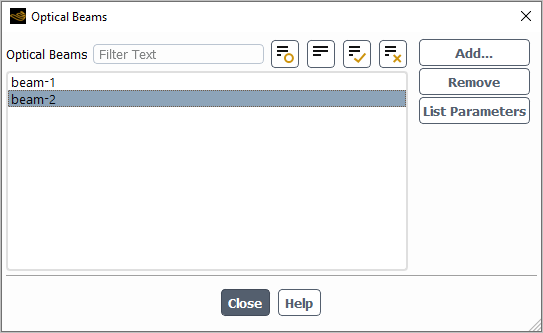 The Optical Beams Dialog Box