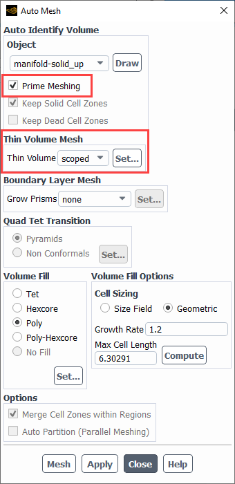 The Auto Mesh Dialog Box