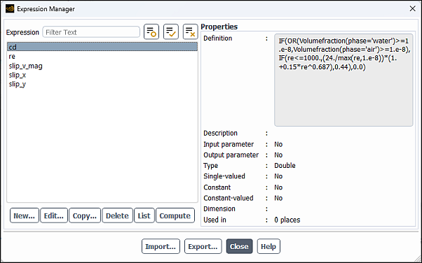 The Expression Manager Dialog Box