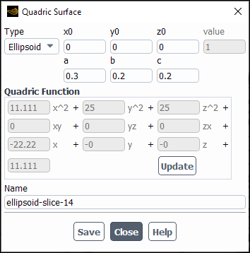 The Quadric Surface Dialog Box