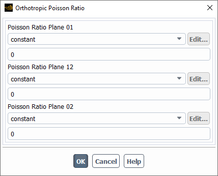 Orthotropic Poisson Ratio Dialog