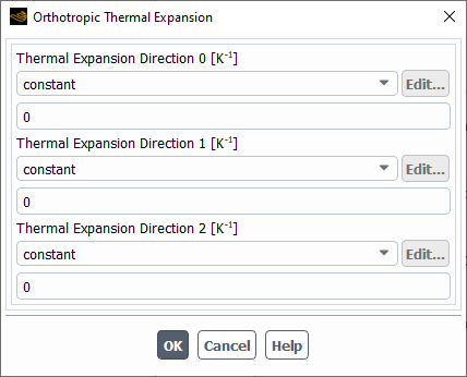 Orthotropic Thermal Expansion Dialog