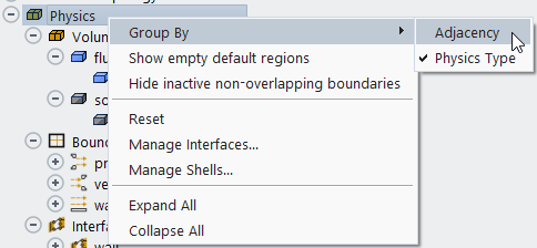 Grouping Physics by Type or Adjacency