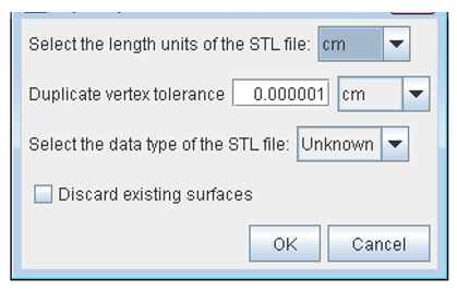 STL dialog when reading STL files into Forte