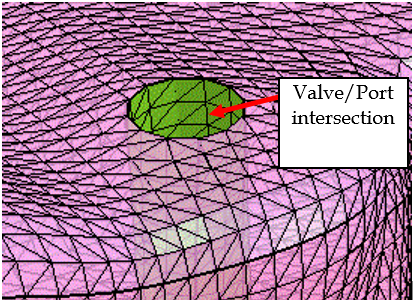 The valve (green region), the port (pink region), and the donut surface around the intersection of the two