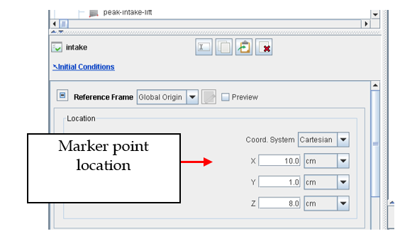 Indicating the material point location for a region