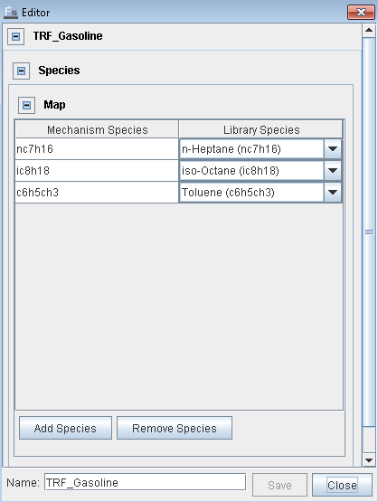 Example of a Flame Library for a TRF gasoline