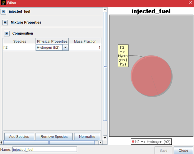 Composition editor specifying the injected mixture