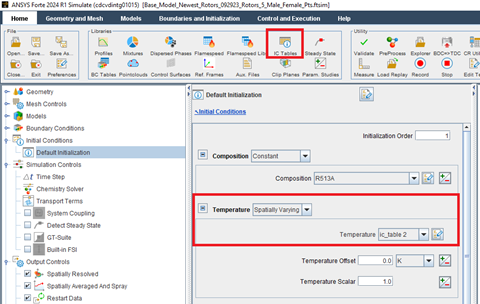 IC Tables icon and Spatially Varying initialization option