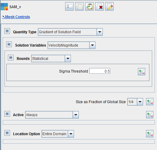 SAM control for resolving flow fields