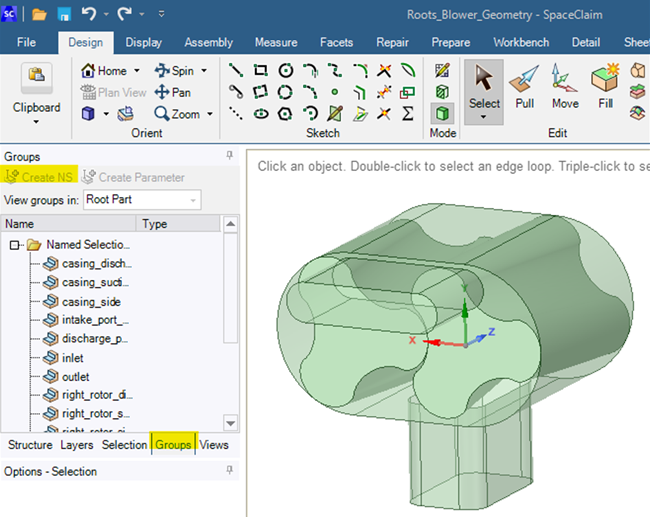 Creating Named Selection (NS) in Ansys SpaceClaim