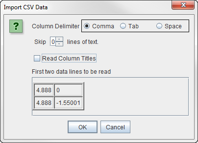 Import CSV dialog for creating a bowl profile