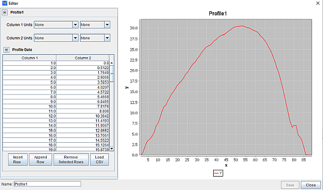 Injection profile parameter settings