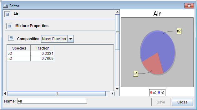 Composition editor specifying inlet Air mixture